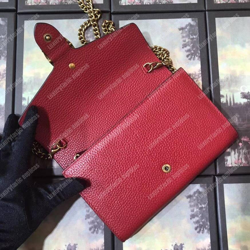 G*u*i calfskin garden dionysus chain wallet red with bat