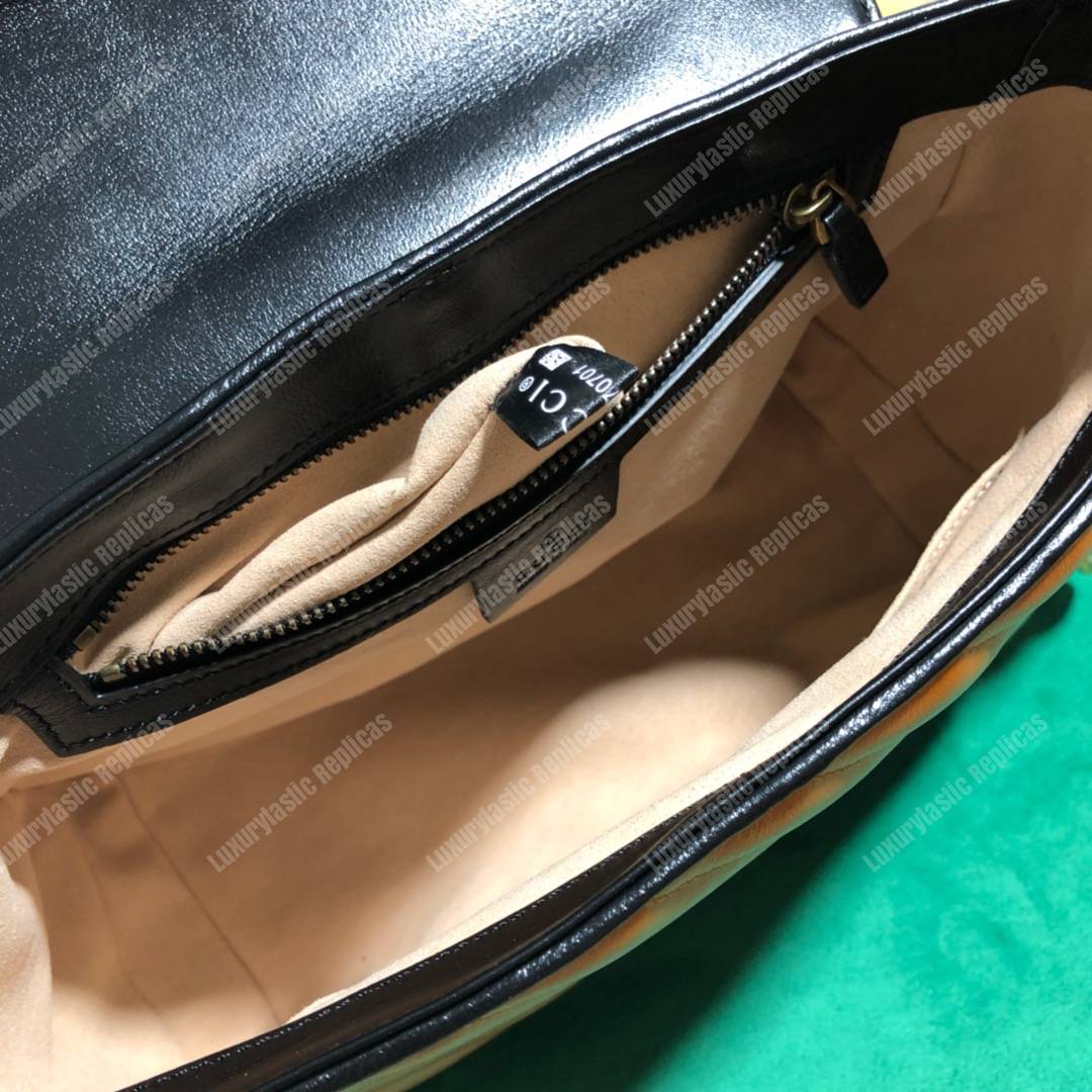 G*u*i gg marmont small top handle bag cognac matelassé