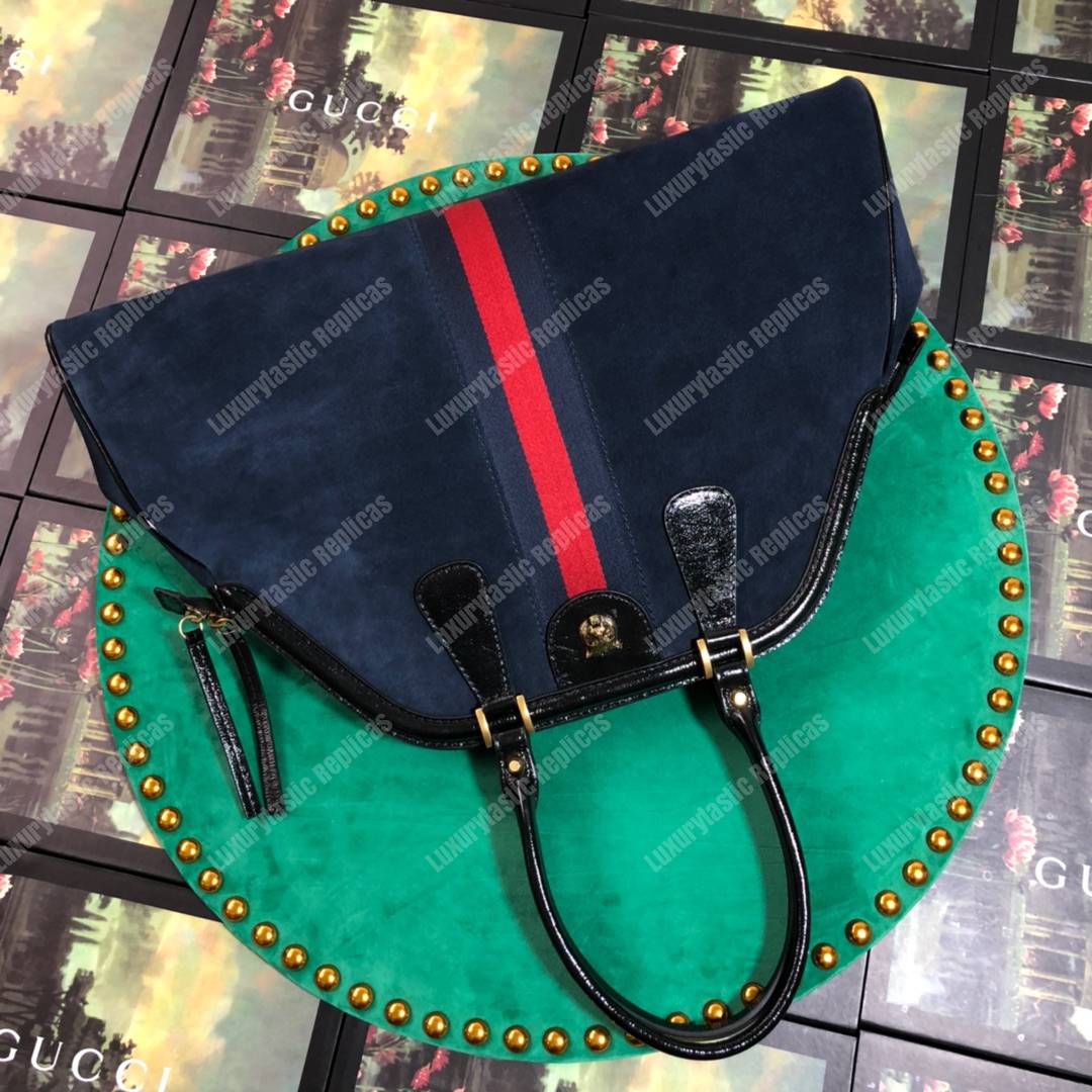 G*u*i re(belle) large top handle tote suede blue