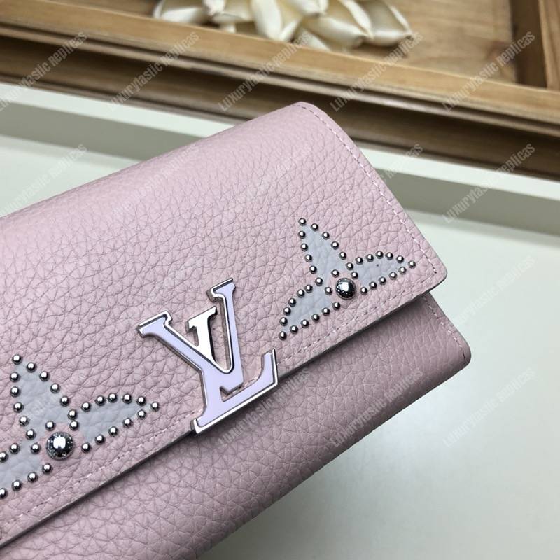 LV Capucines Compact Wallet Taurillon Magnolia Leather Monogram Flowers