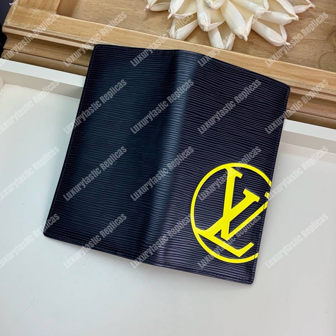 LV Brazza Wallet Epi Leather Yellow Initial Noir