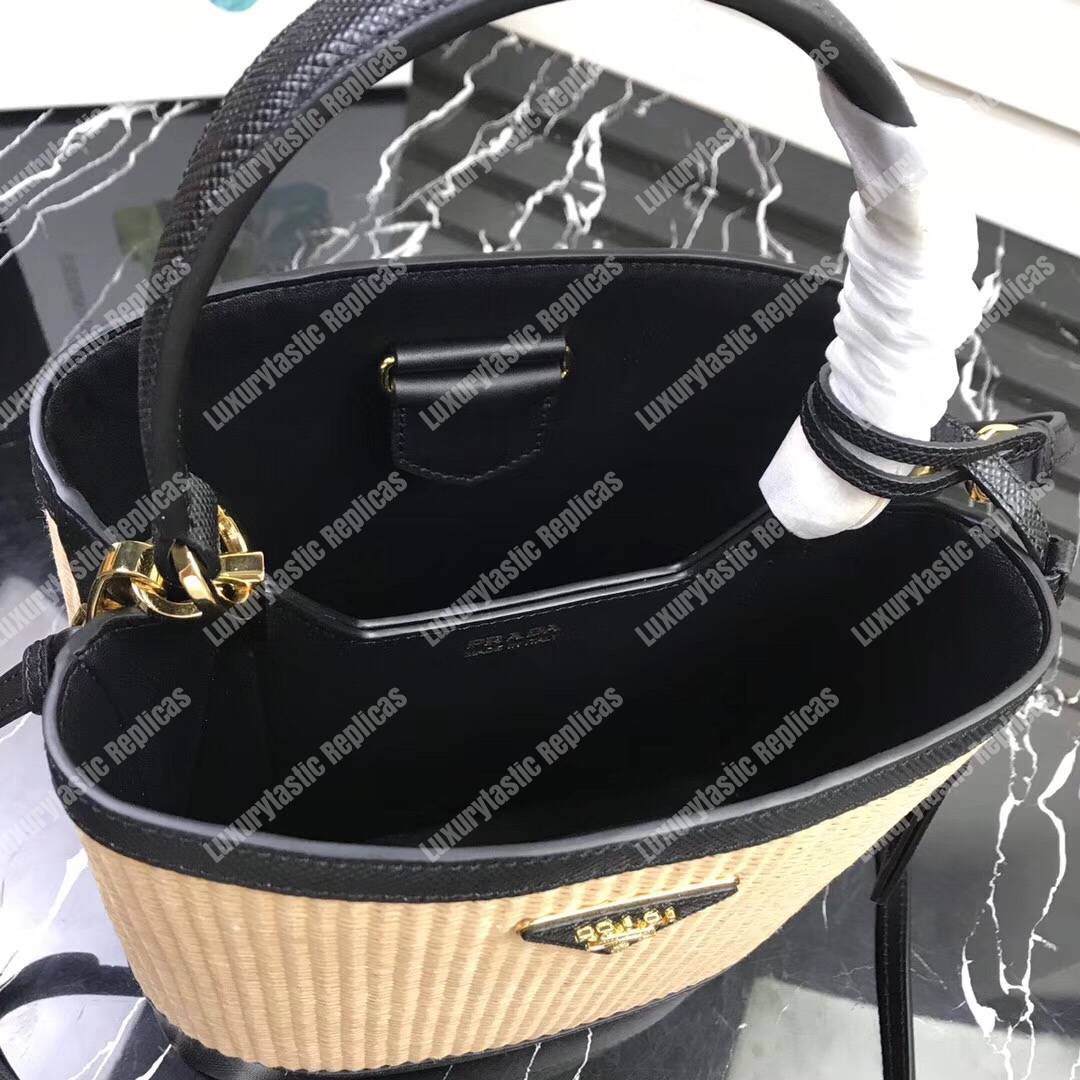 Pra*a panier medium straw bag black