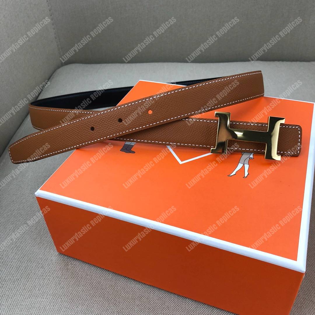 H**mes mini 5382 belt buckle & reversible leather strap brown / black