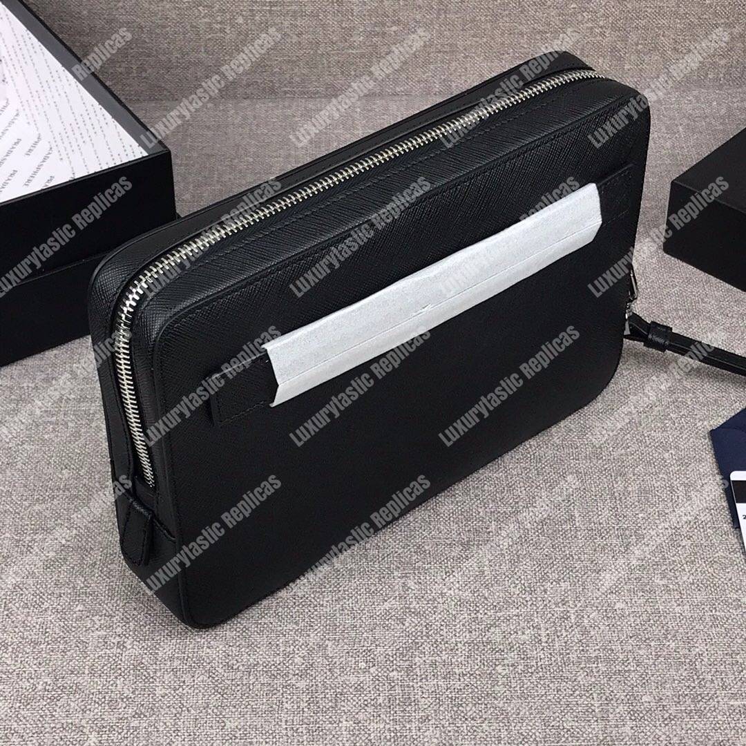 Pra*a saffiano leather men’s bag black / blue