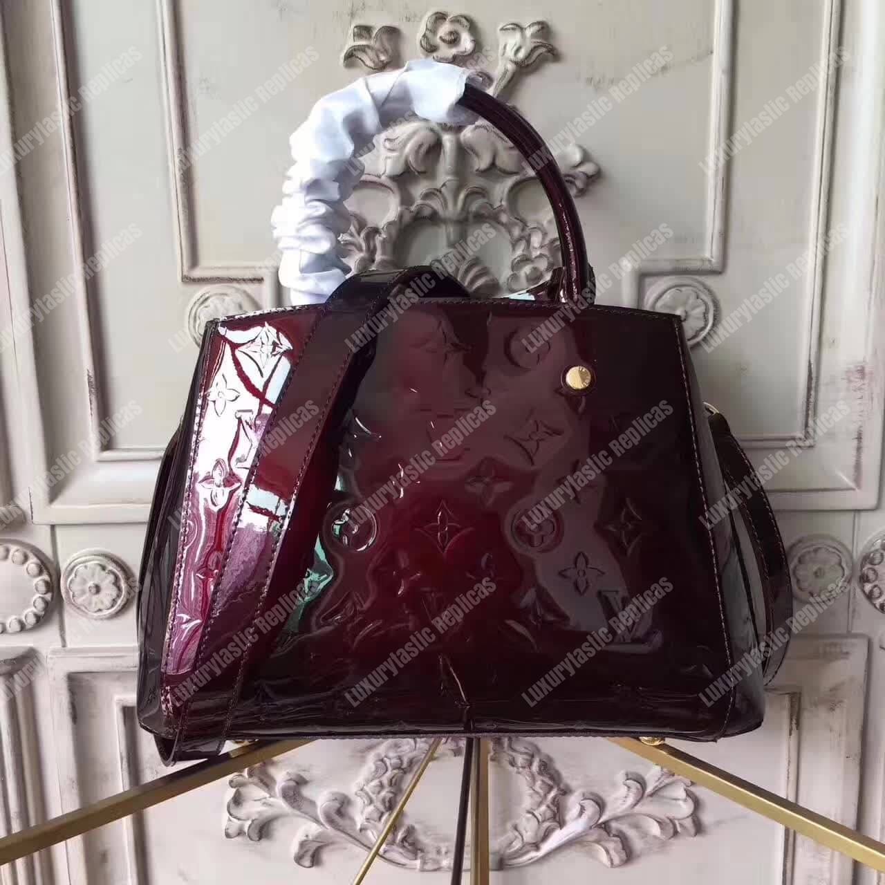 LV Montaigne BB Tote Bag Monogram Vernis Amarante