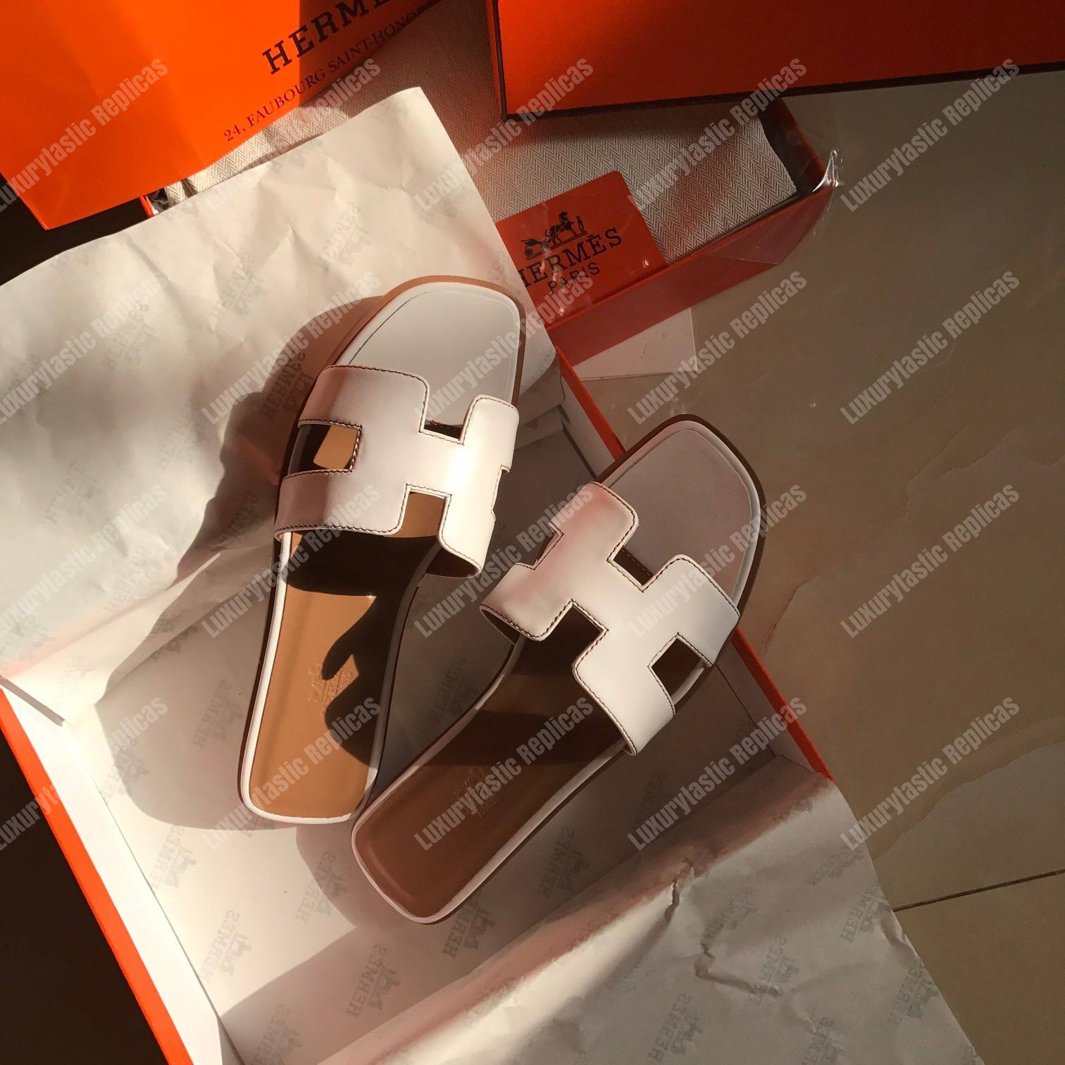 H**mes oran sandal calfskin leather white