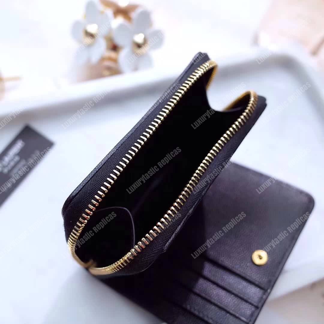 Saint Laurent Compact Zip Around Wallet Black Grain De Poudre
