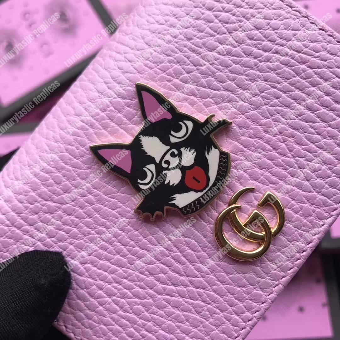 G*u*i leather card case with bosco pink