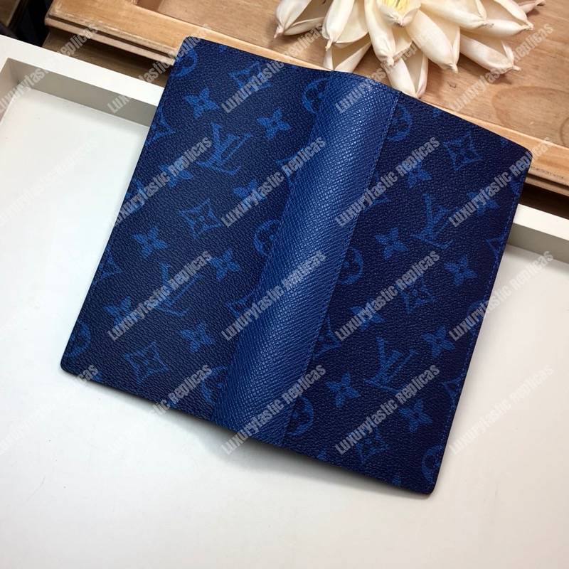 LV Brazza Wallet K45 Taiga Monogram Navy Blue