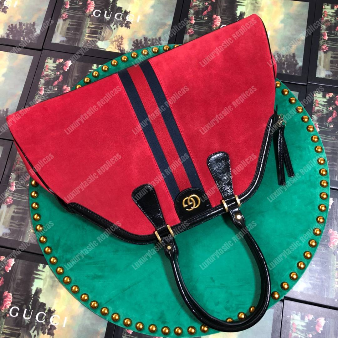 G*u*i re(belle) large top handle tote suede red