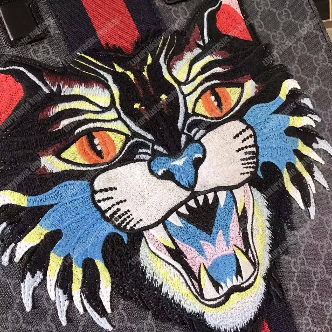 G*u*i gg sup*e tote with angry cat grey/black