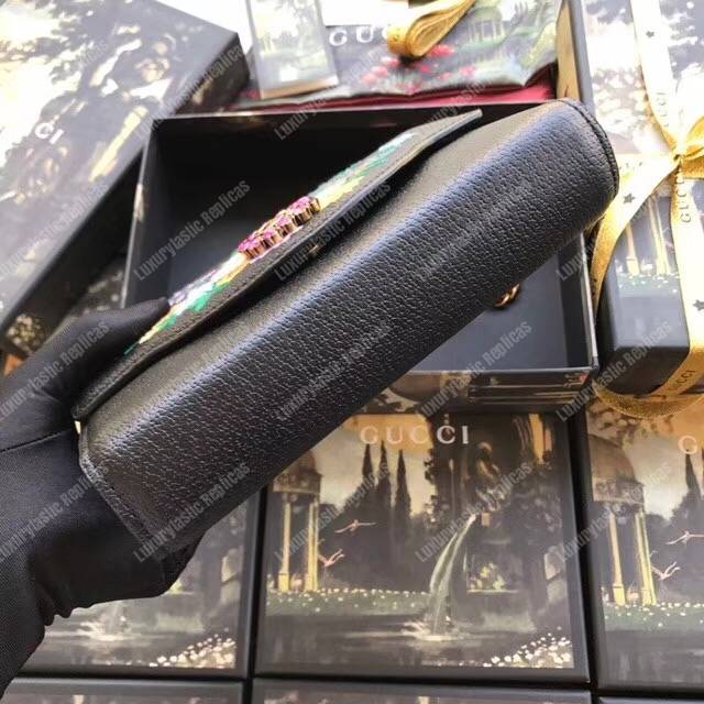 G*u*i embroidered leather mini shoulder bag black