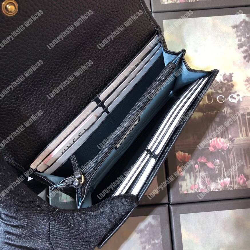 G*u*i garden leather continental wallet black with butterfly