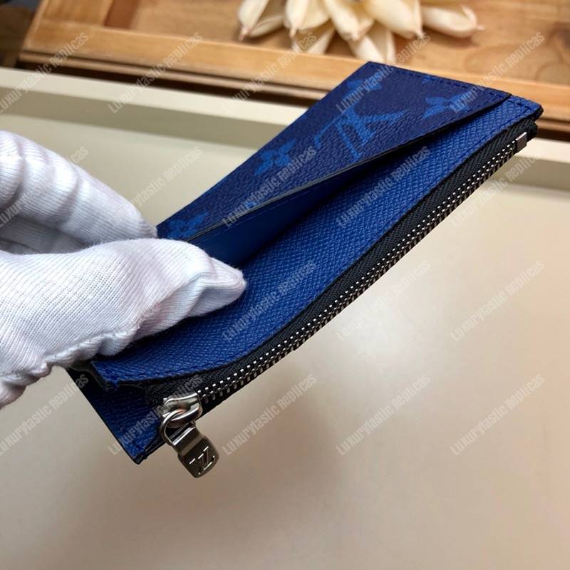 LV Coin Card Holder K45 Taiga Monogram Navy Blue