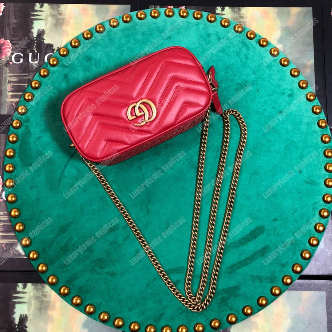G*u*i gg marmont mini chain bag 3 zips hibiscus red