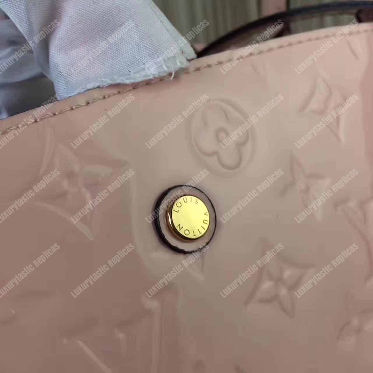 LV Montaigne BB Tote Bag Monogram Vernis Rose Ballerine