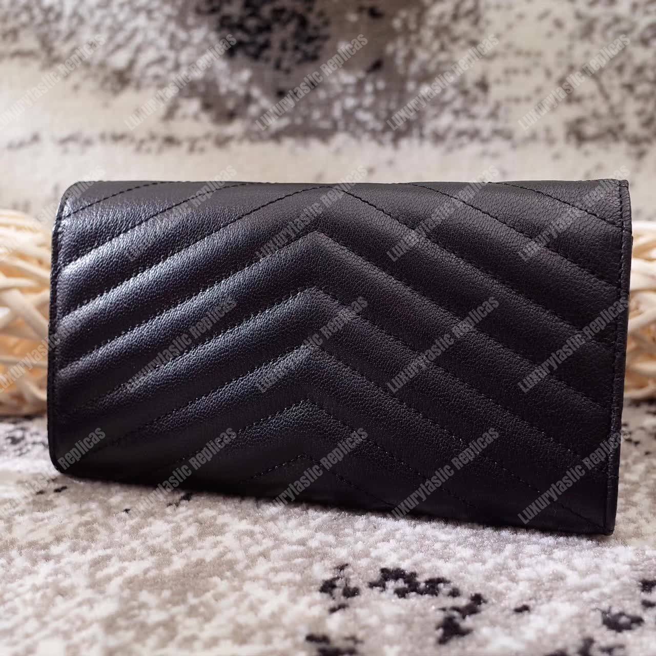 Saint Laurent Monogram Large Flap Wallet Black De Poudre