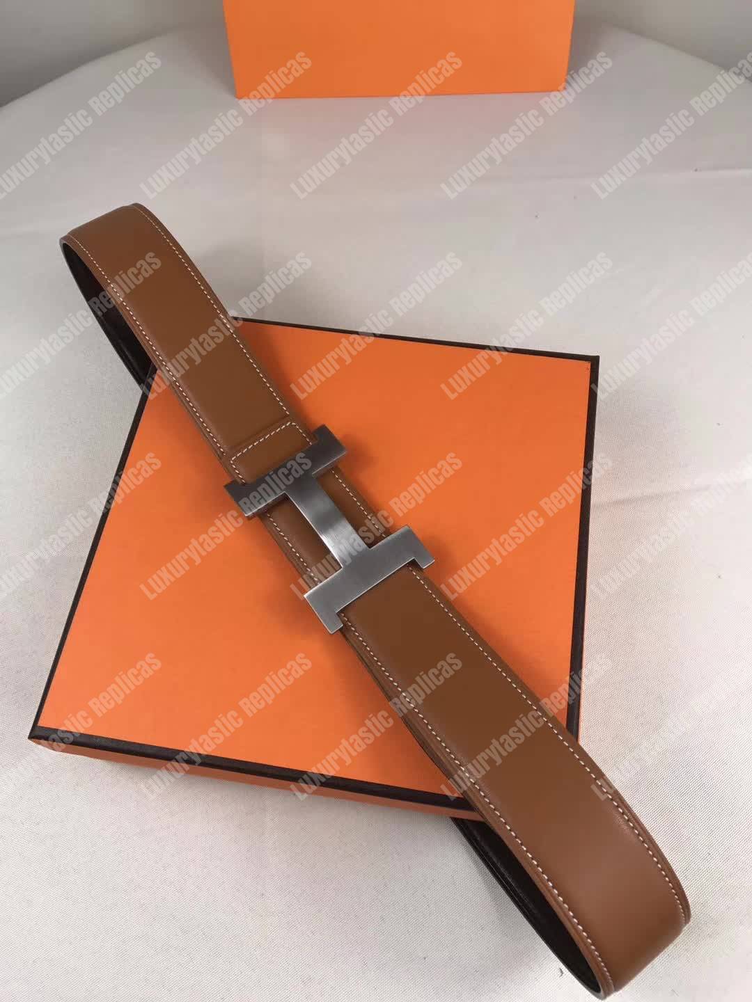 H**mes h belt buckle reversible leather strap brown