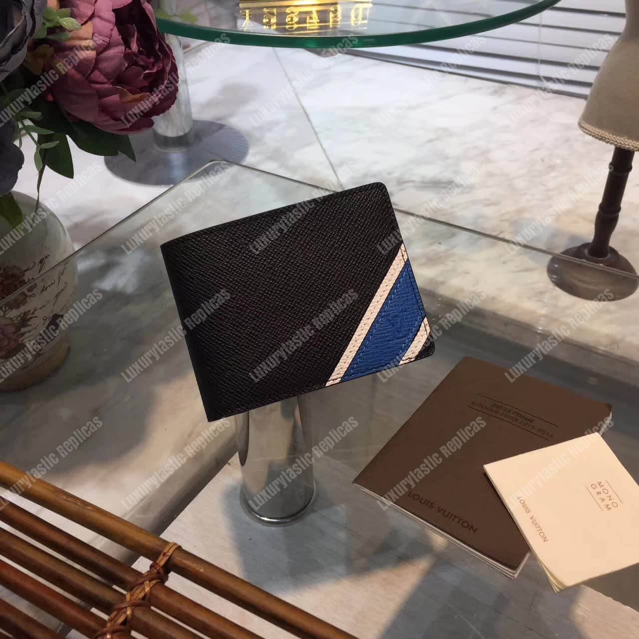 LV Multiple Wallet Taiga Leather Blue Stripe