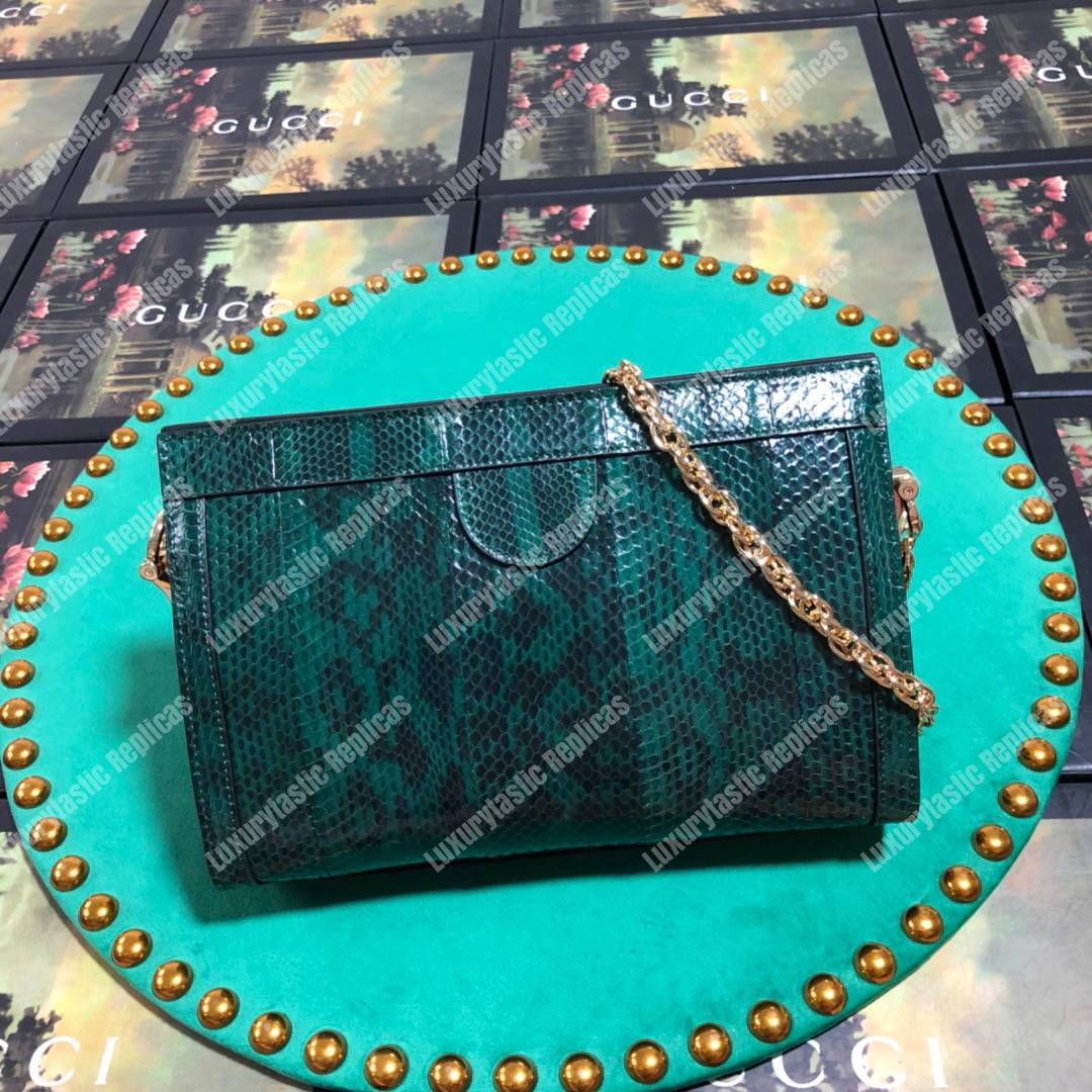 G*u*i ophidia small snakeskin shoulder bag emerald