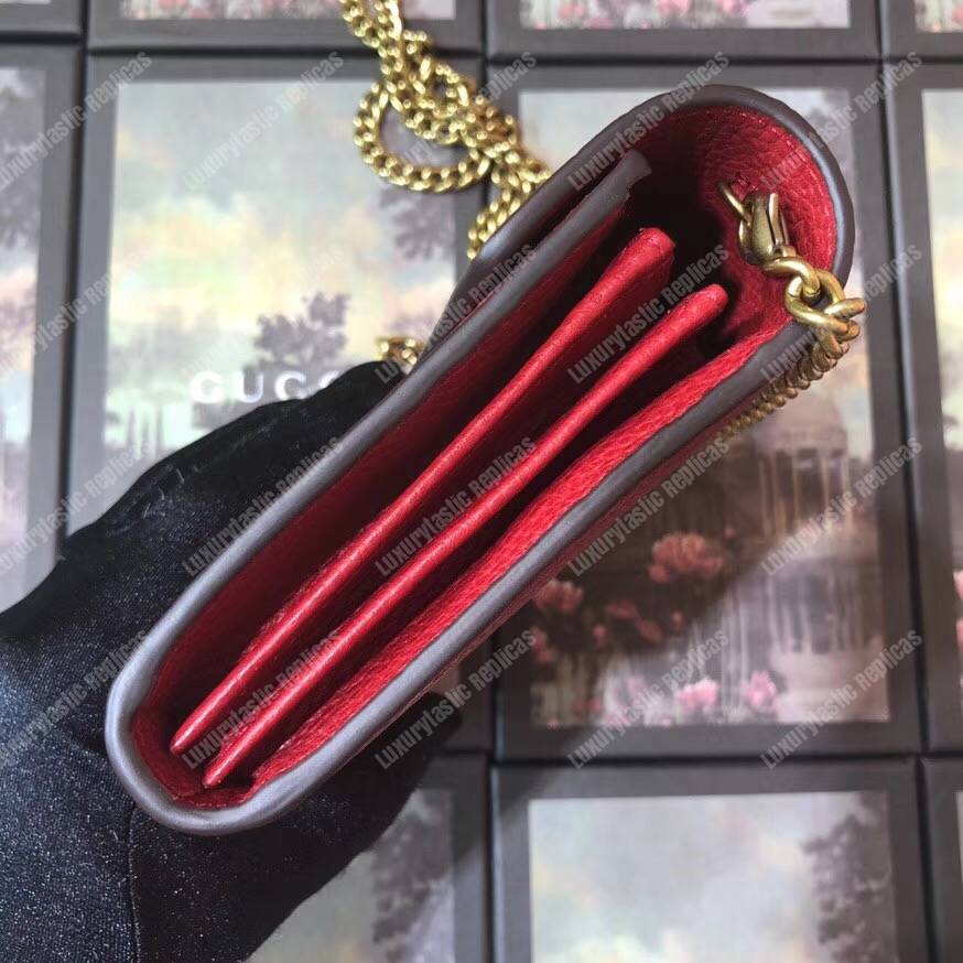 G*u*i calfskin garden dionysus chain wallet red with bat