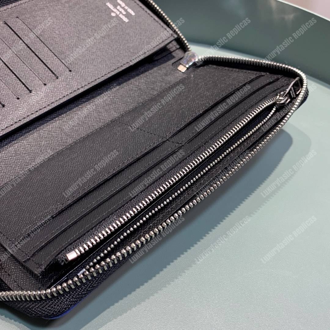 LV Zippy Wallet Vertical Taiga Leather Blue Trim