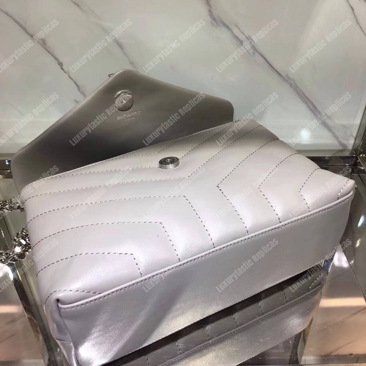Saint Laurent Small Loulou Monogram Chain Bag Grey Metallic