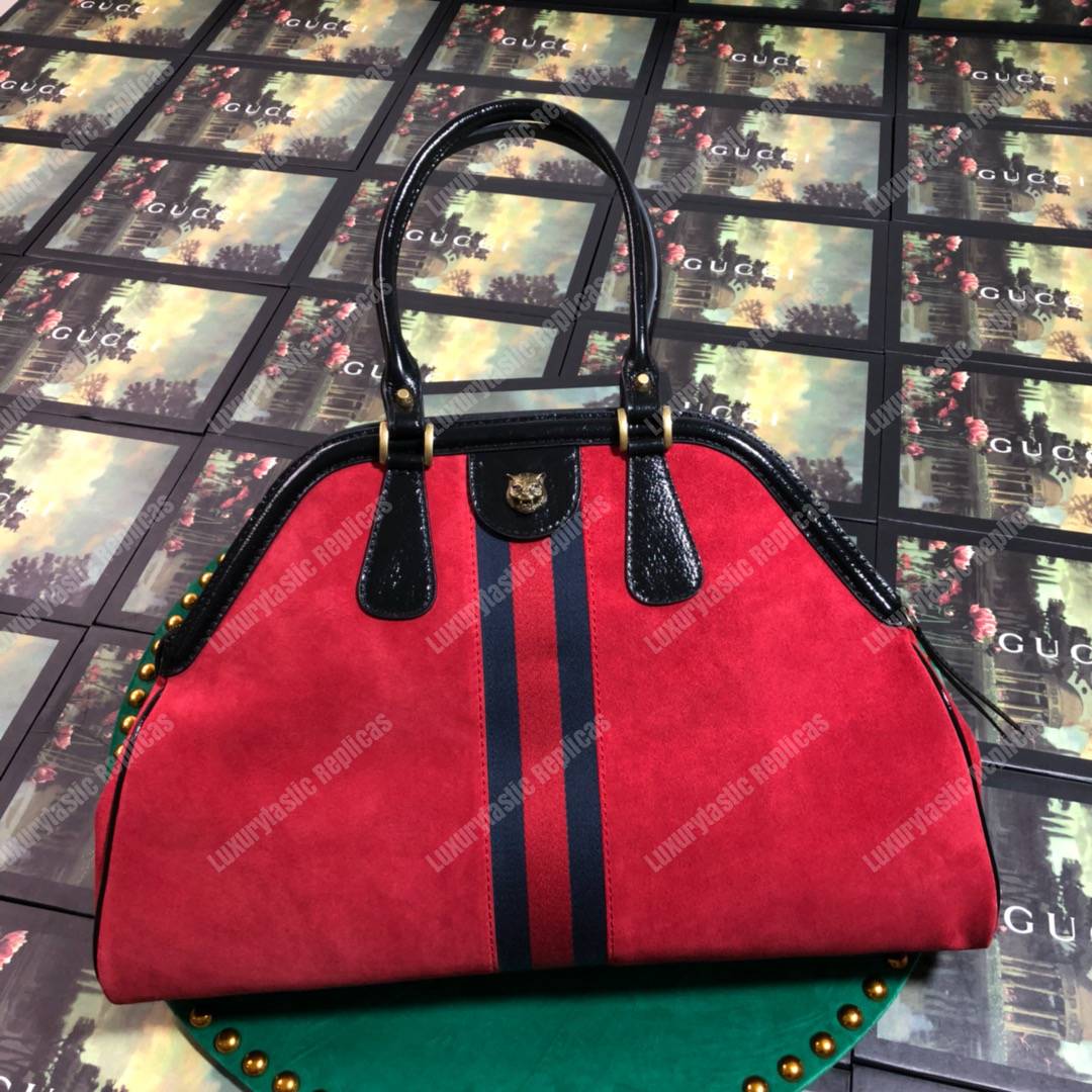 G*u*i re(belle) large top handle tote suede red