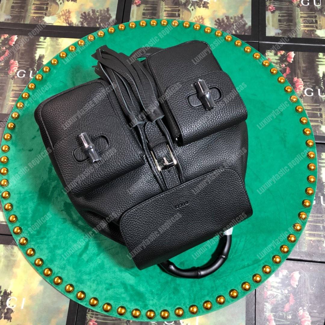 G*u*i leather bamboo tassel backpack black
