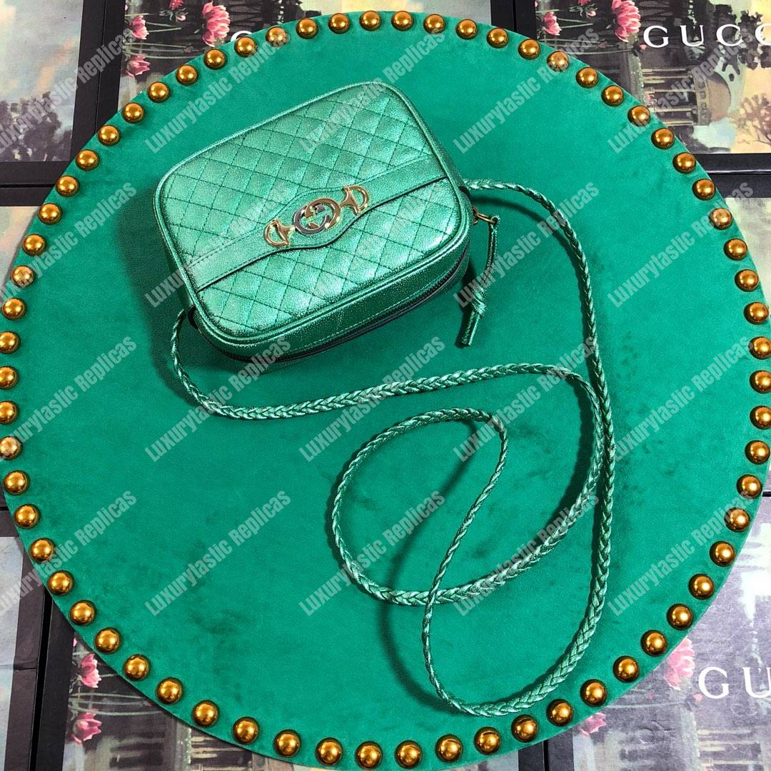 G*u*i mini laminated leather bag green