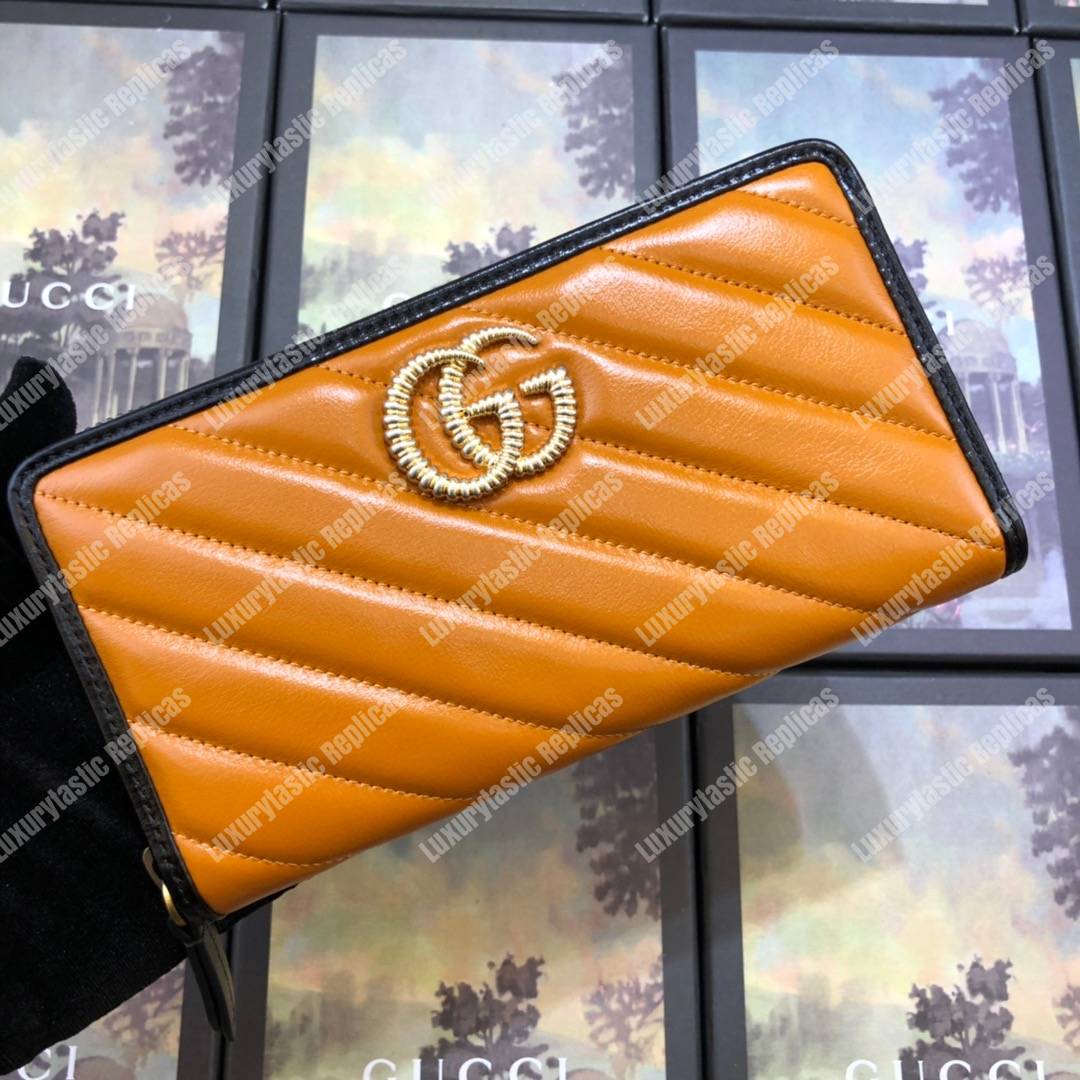 G*u*i gg marmont zip around wallet cognac matelassé