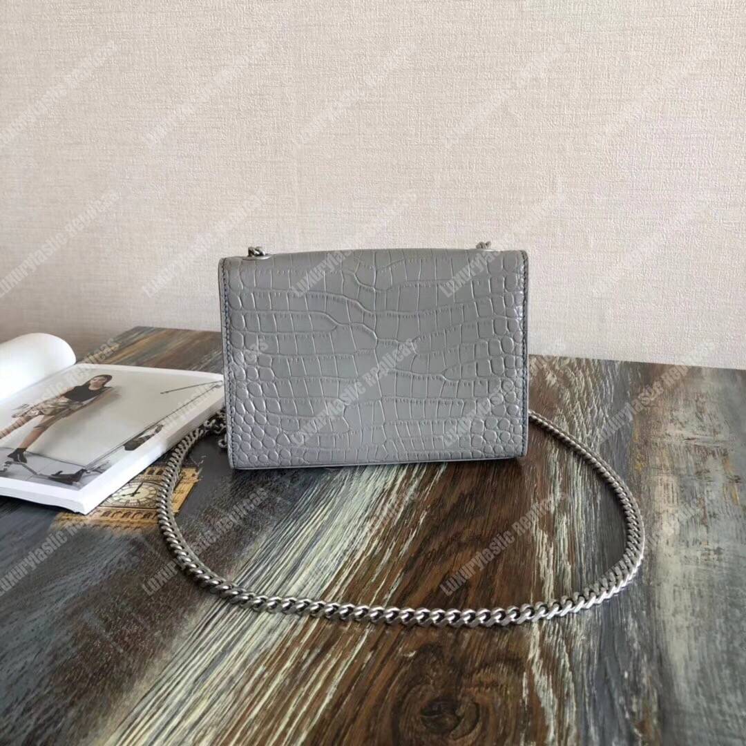 Saint Laurent Classic Small Kate Monogram Earth Grey Crocodile