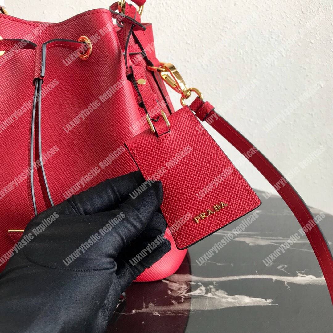 Pra*a saffiano leather bucket bag red