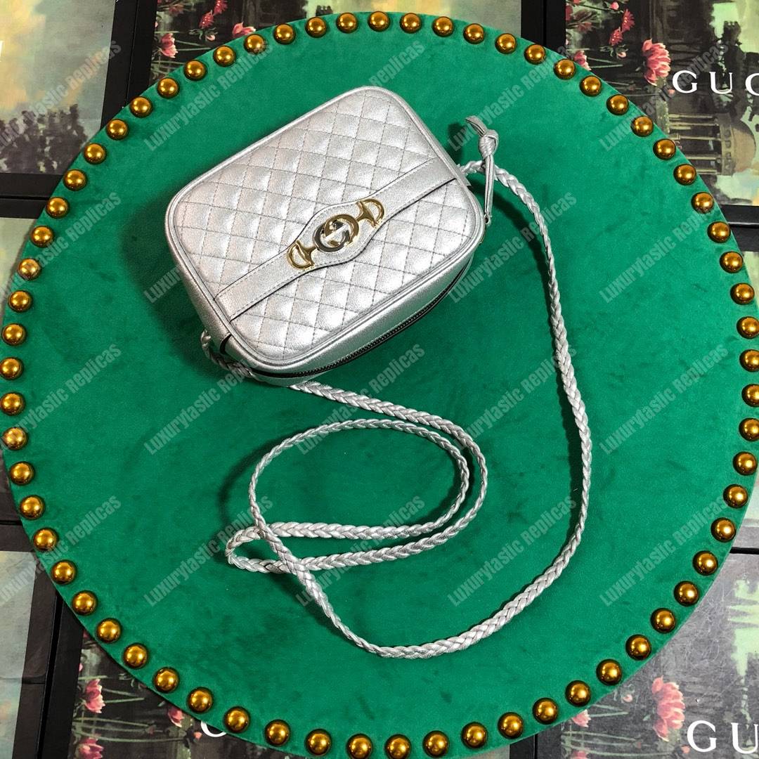 G*u*i mini laminated leather bag silver