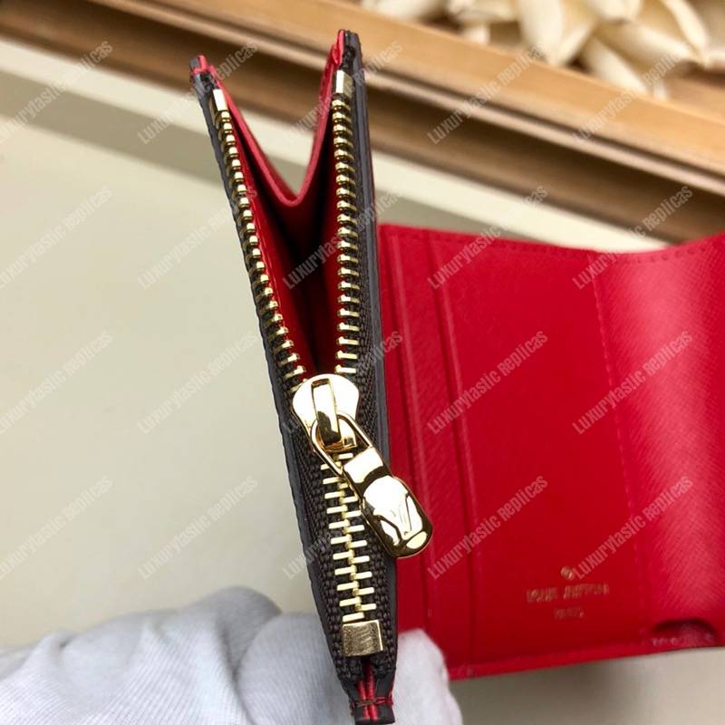 LV Zoé Wallet Damier Ebene Fuchsia colored leather