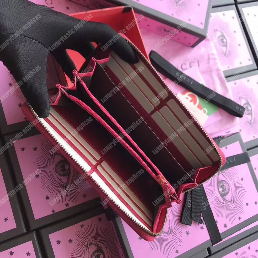 G*u*i gg leather zip around wallet with butterfly bright pink