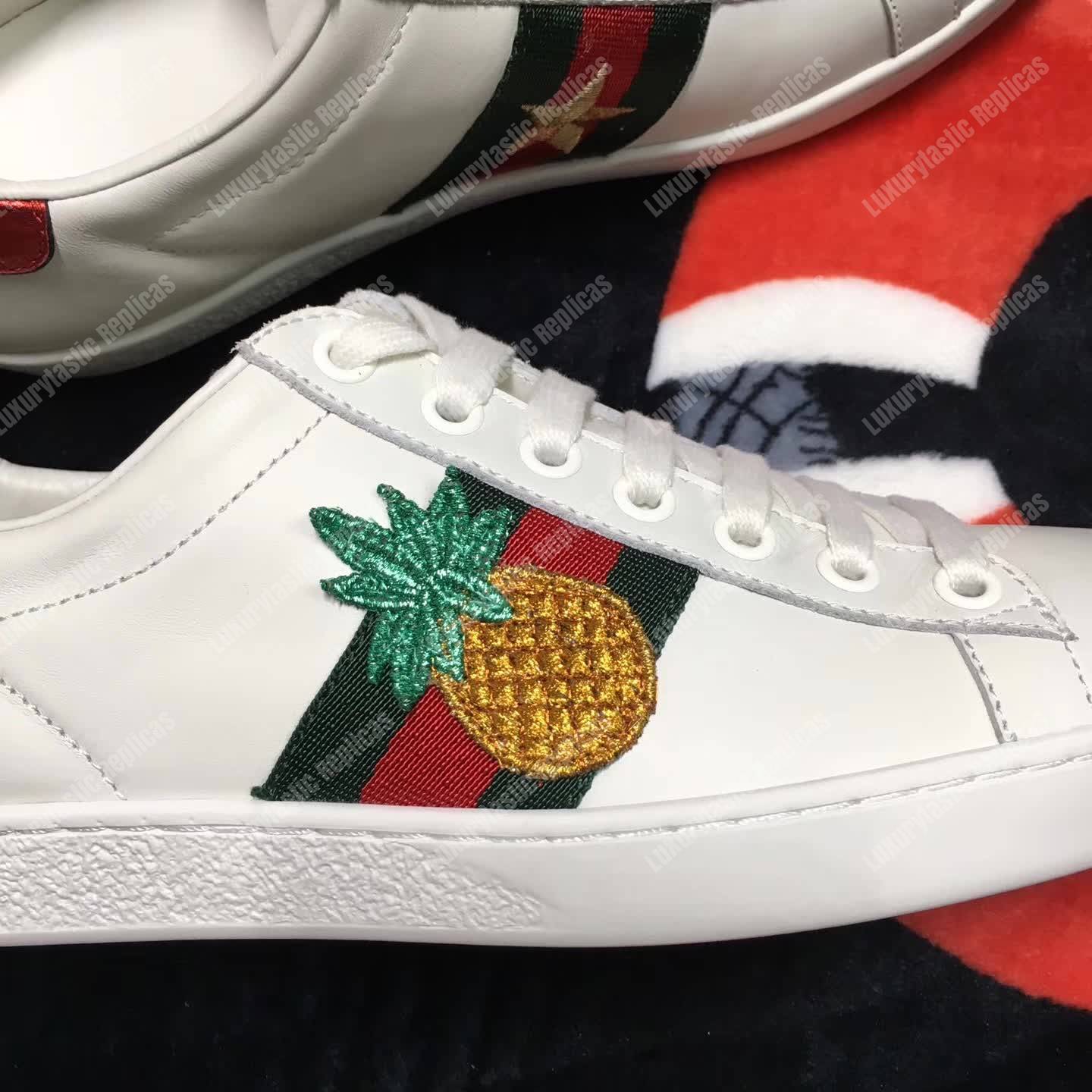 G*u*i ace embroidered pineapple sneaker white