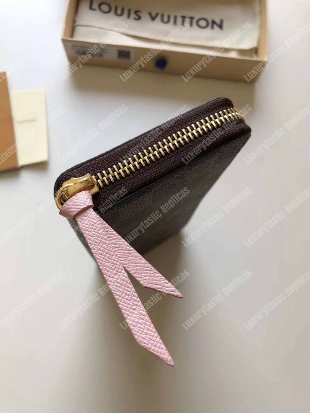 LV Clemence Wallet Damier Ebene Rose Ballerine
