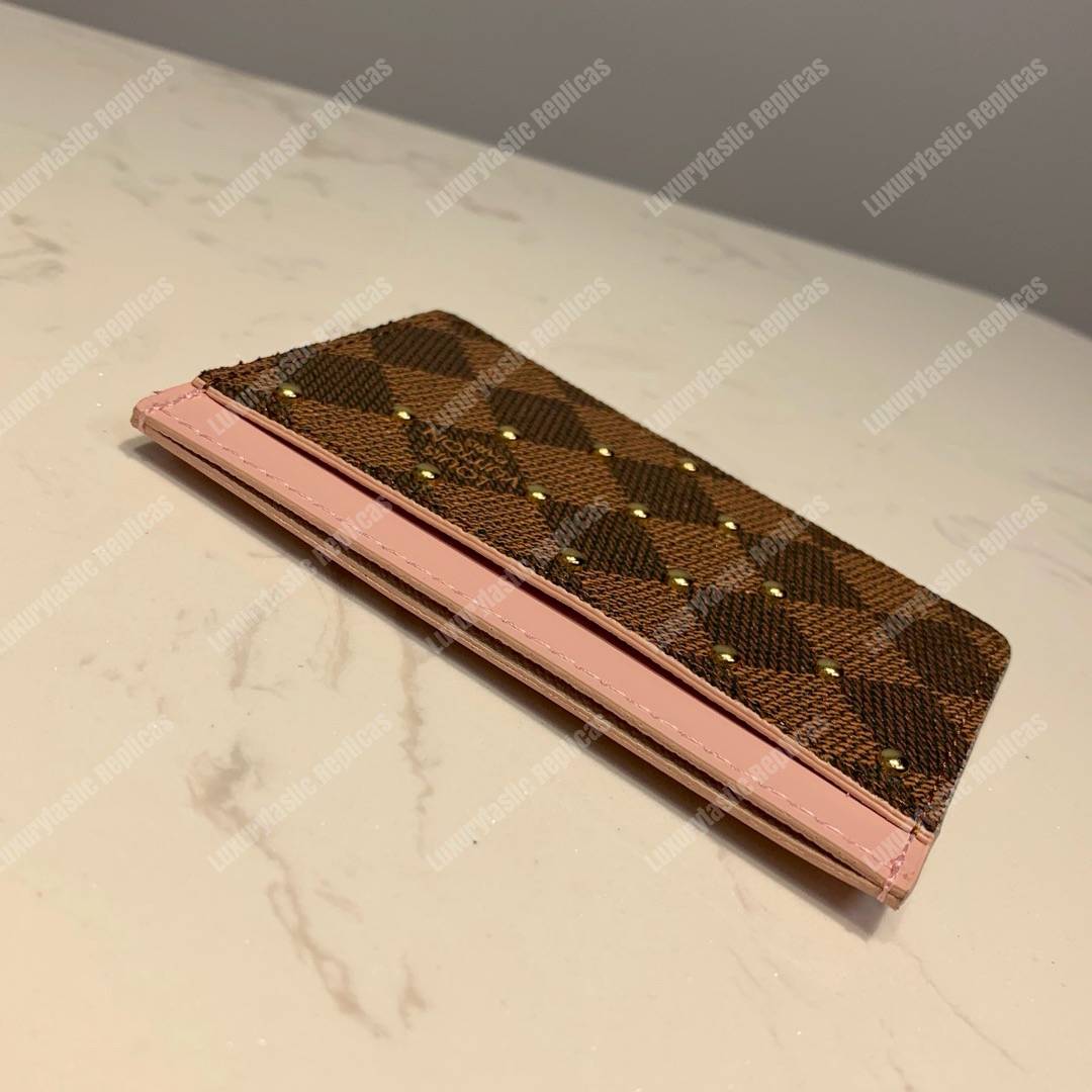 LV Card Holder Damier Ebene Rose Ballerine Pink