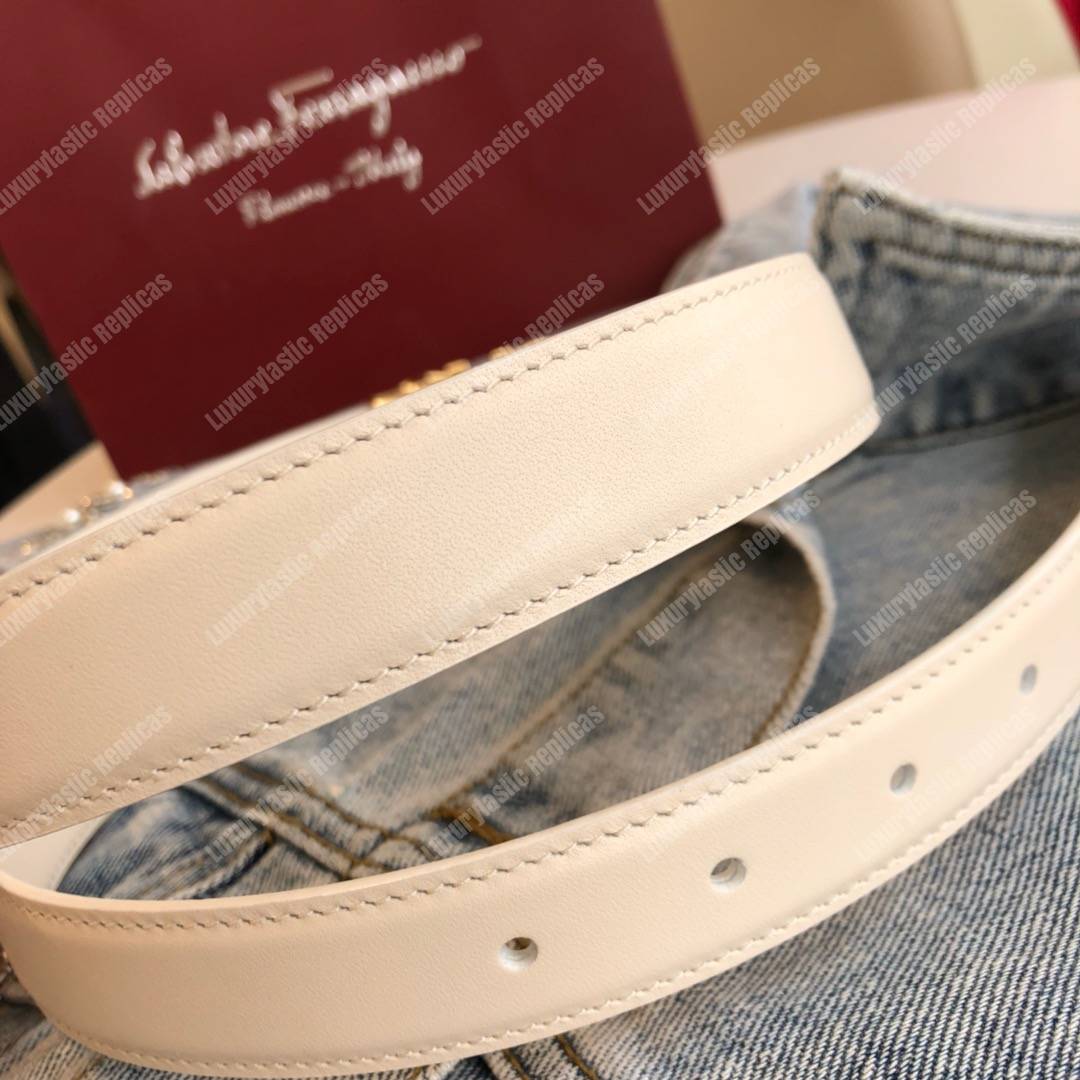 Salvatore Ferragamo Adjustable Gancini Belt White