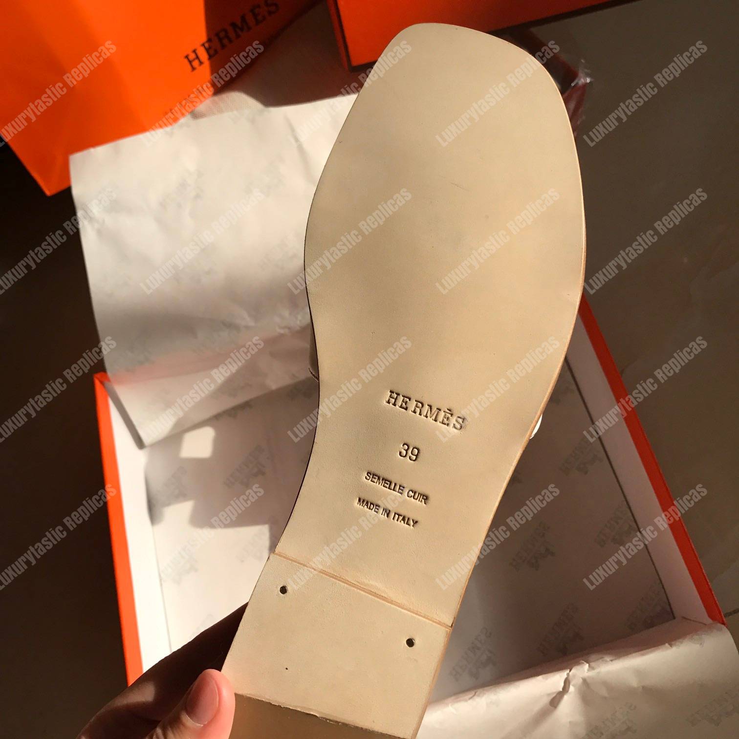 H**mes oran sandal calfskin leather white