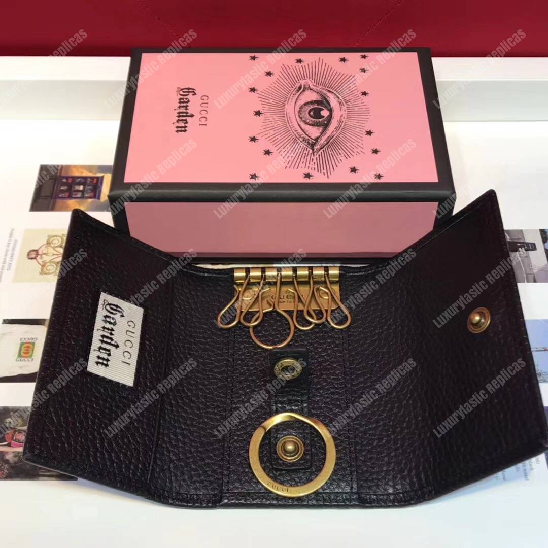 G*u*i garden leather key case black with bat