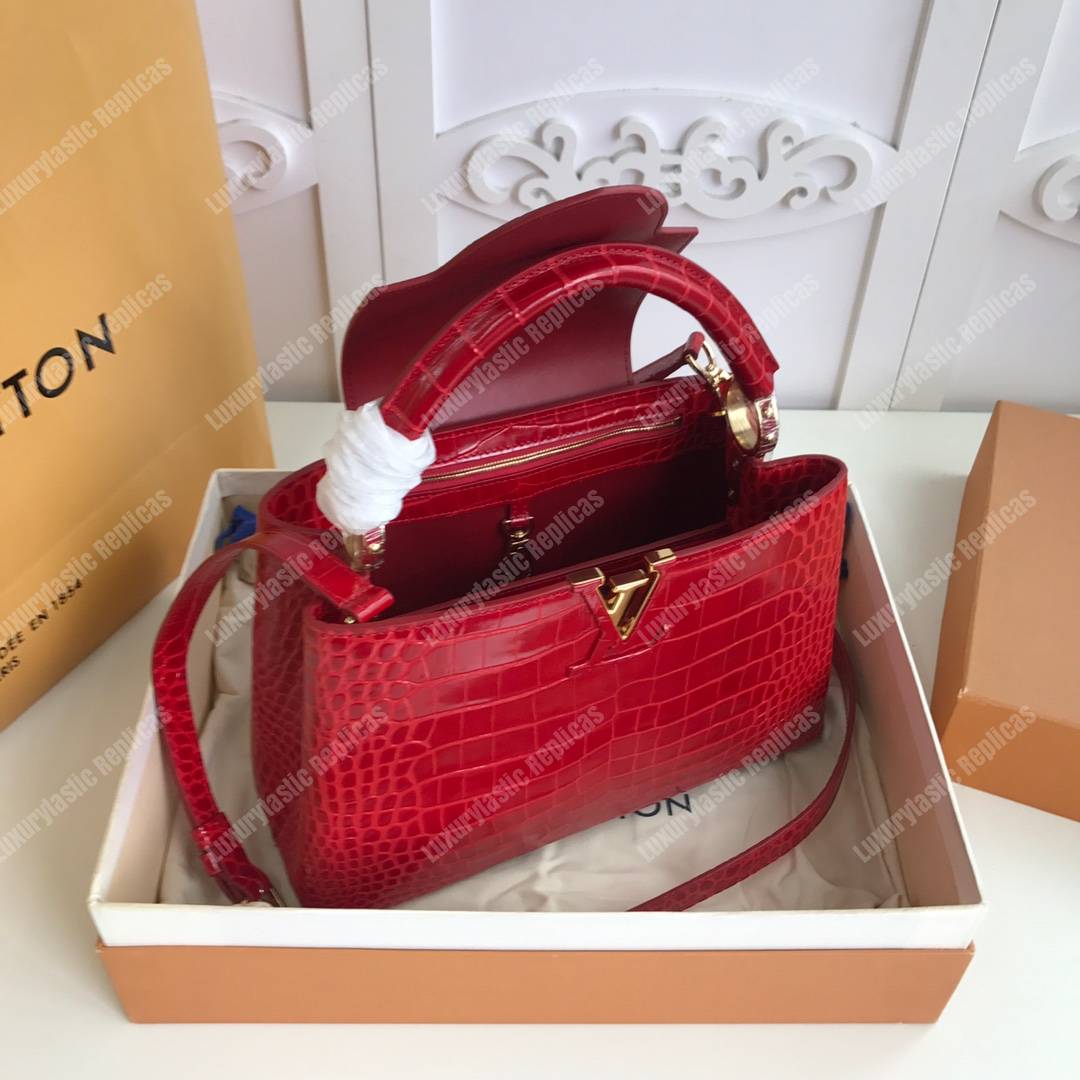 LV Capucines PM Crocodilien Mat Cerise