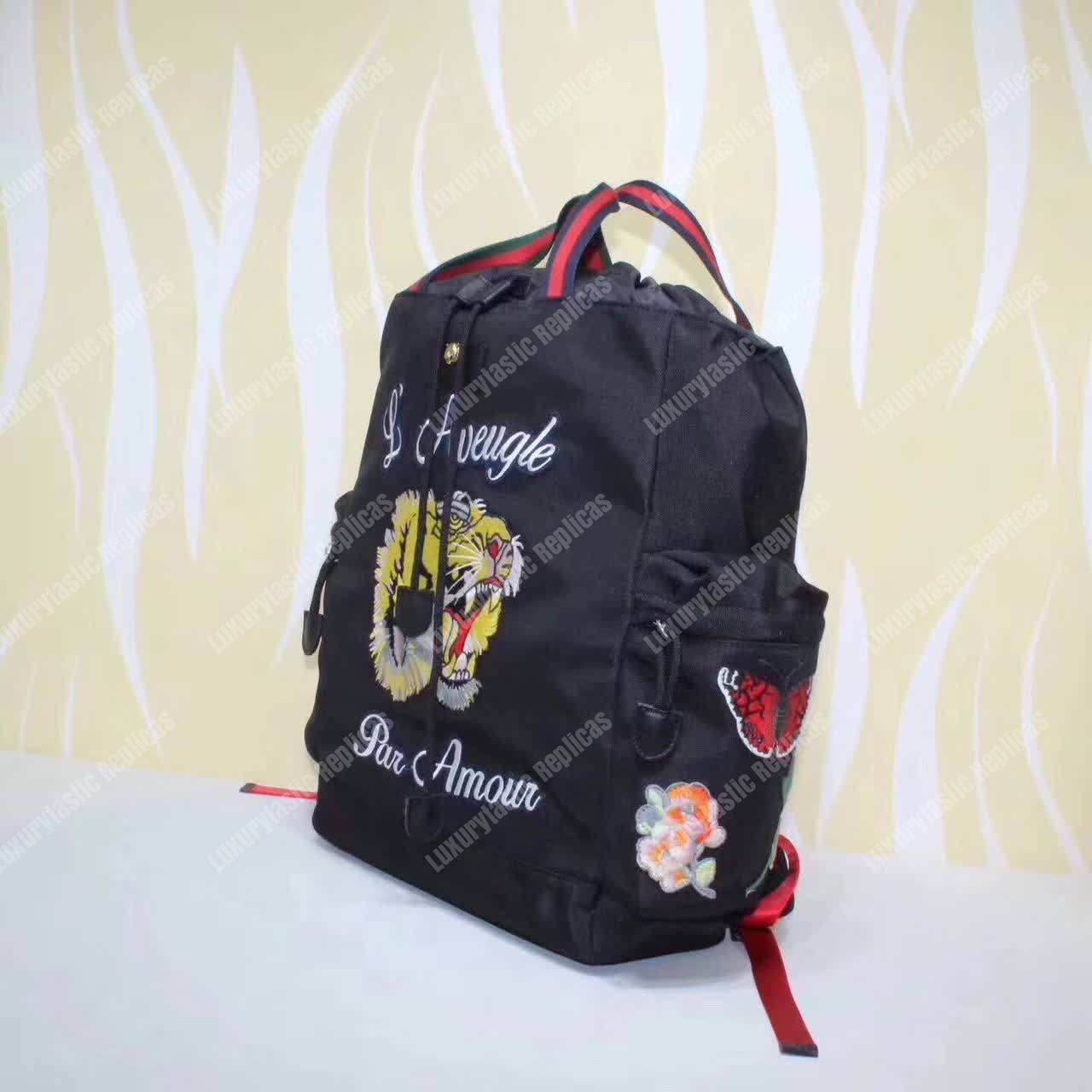 G*u*i embroidered drawstring backpack tiger black