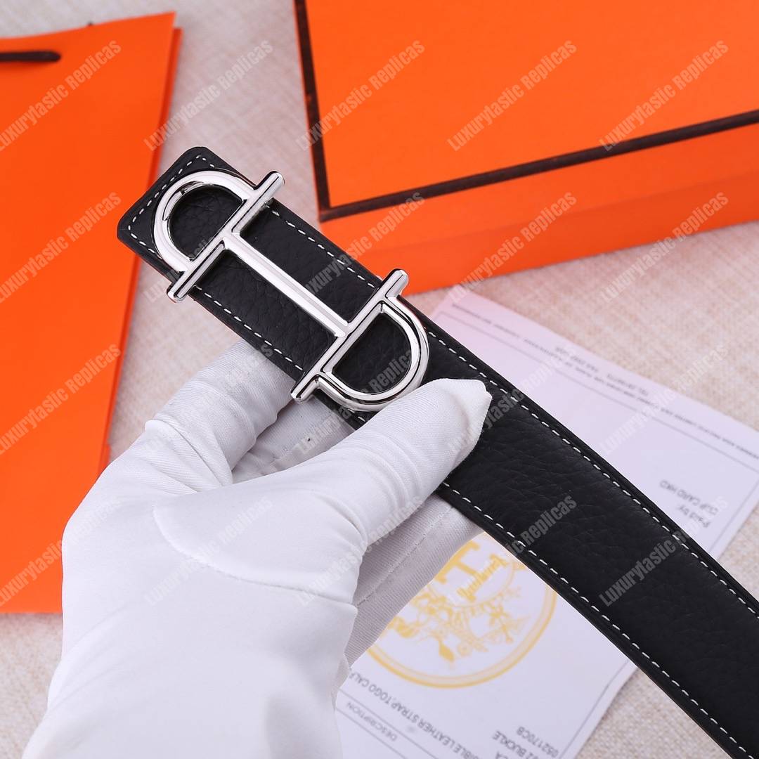 H**mes gamma belt buckle sellier reversible leather strap black