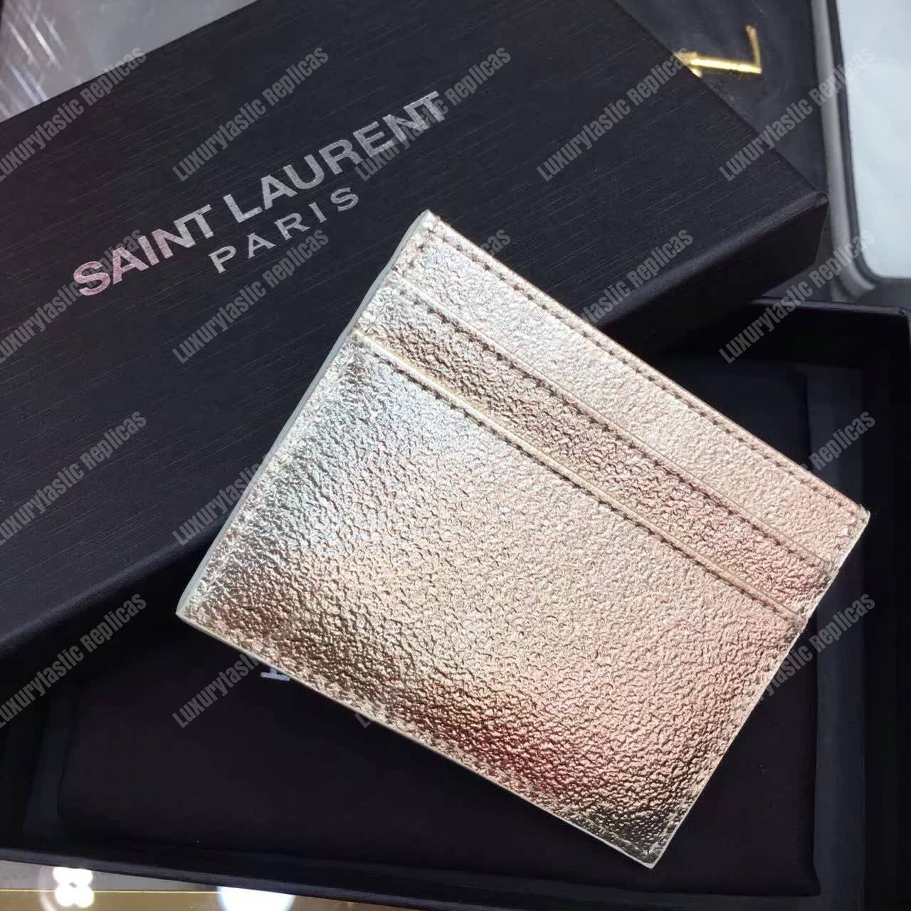 Saint Laurent Monogram Card Case Glitter Gold
