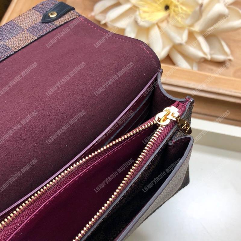 LV Vavin Chain Wallet Damier Ebene Bordeaux Noir