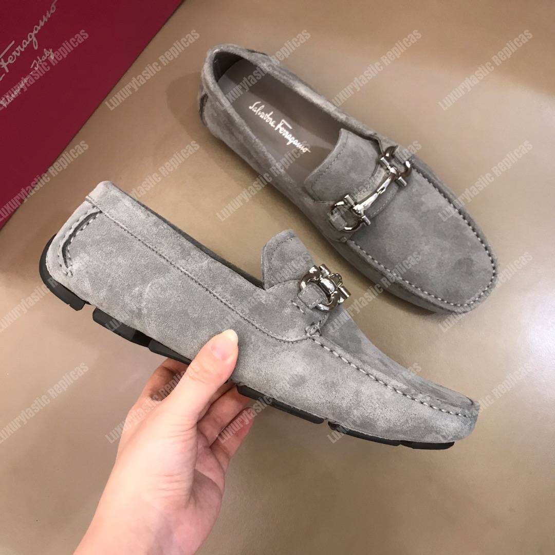 Salvatore Ferragamo Gancini Driving Shoe Gray