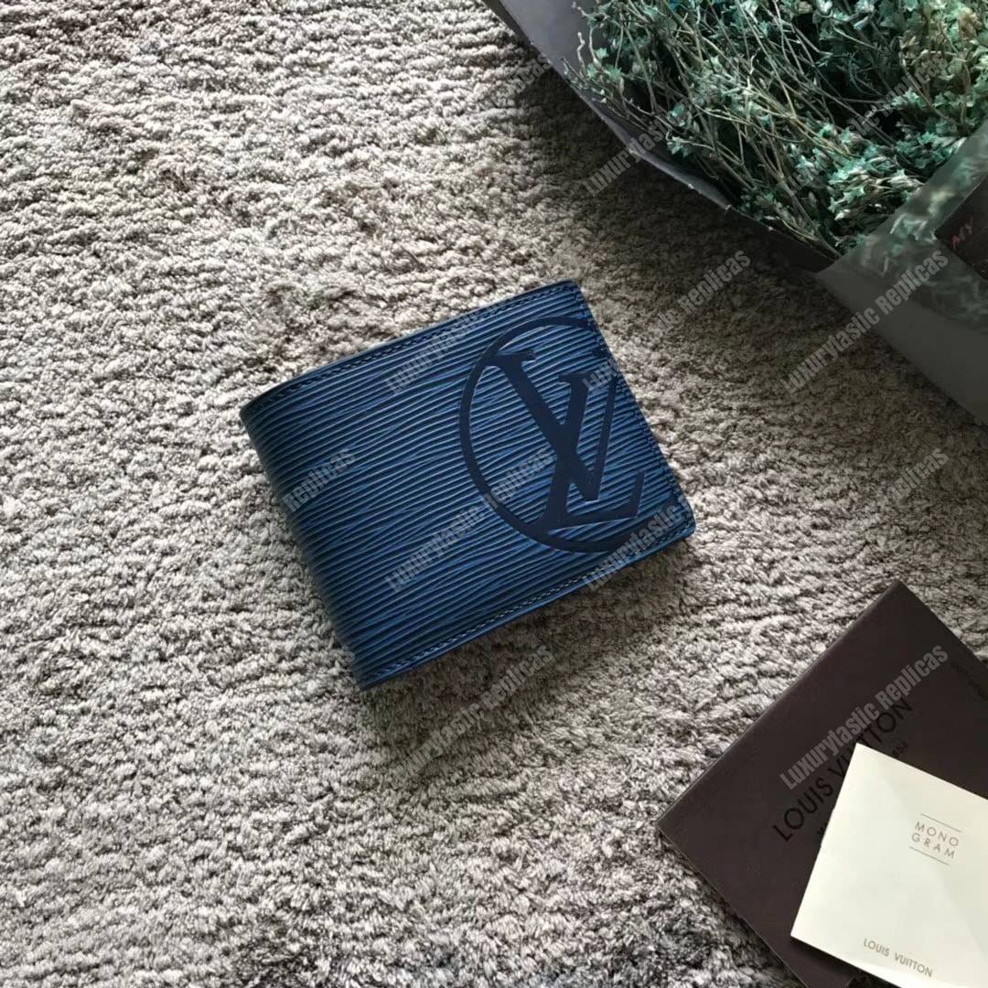 LV Multiple Wallet Epi Leather Bleu Azur Initial