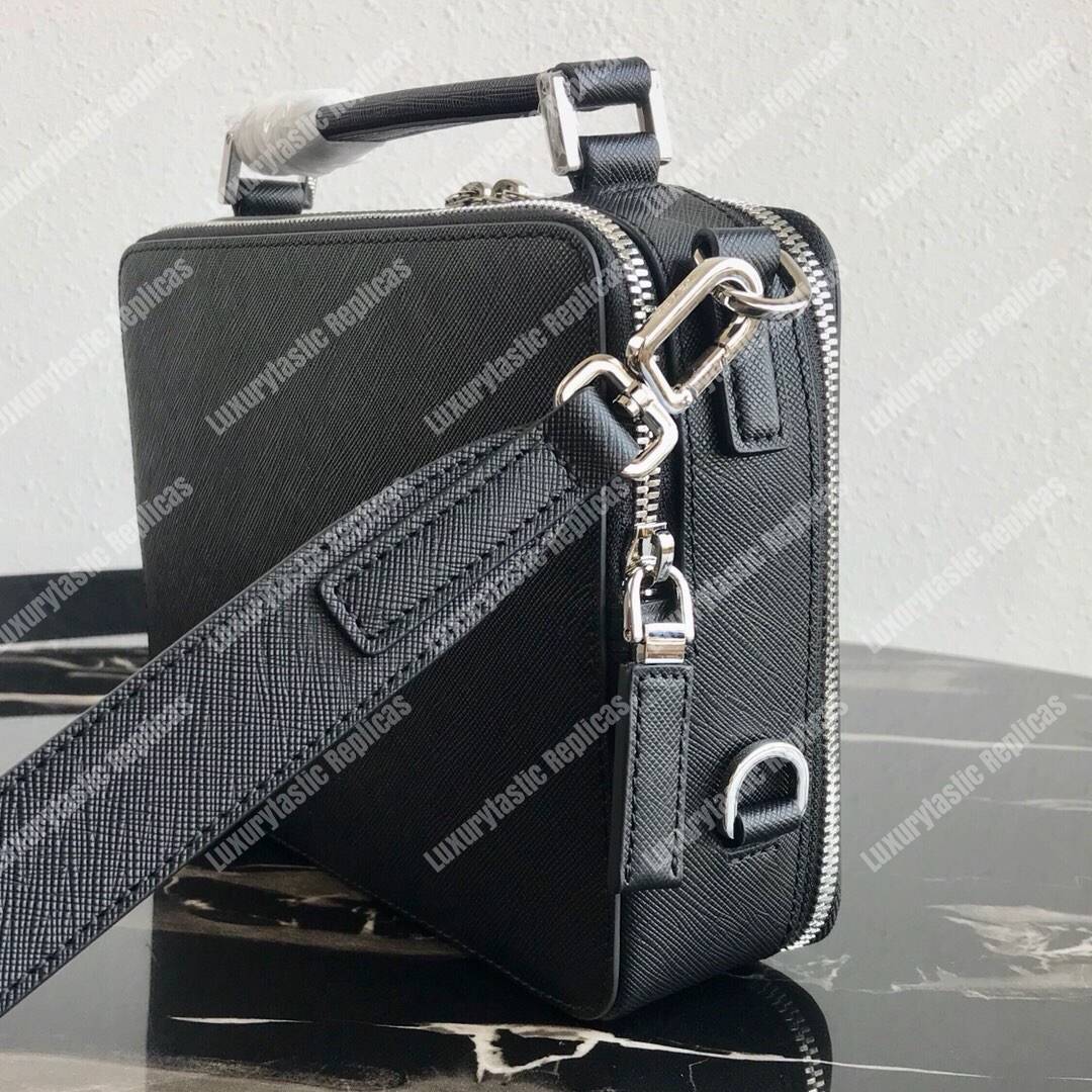 Pra*a brique saffiano leather bag black